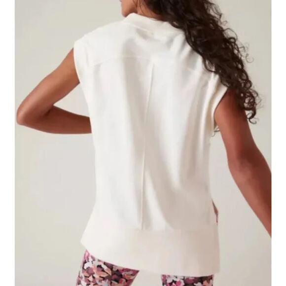 NWT Athleta Retroterry V Neck Sweatshirt XS White Oversized Sweater Vest Preppy - Picture 3 of 11